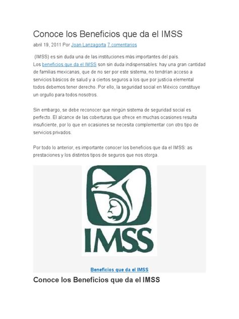 Pdf Conoce Los Beneficios Que Da El Imss Dokumen Tips