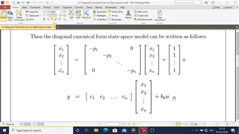 Diagonal Canonical Form Of State Space Model Youtube