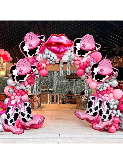 8pcs Western Theme Party Balloons Including 4pcs Pink Black White