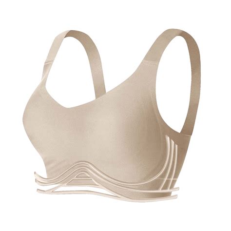 Mallwal Bras No Underwire Women Back Smoothing Bra Feature V Neck Molded Bra Style W 503 Beige M