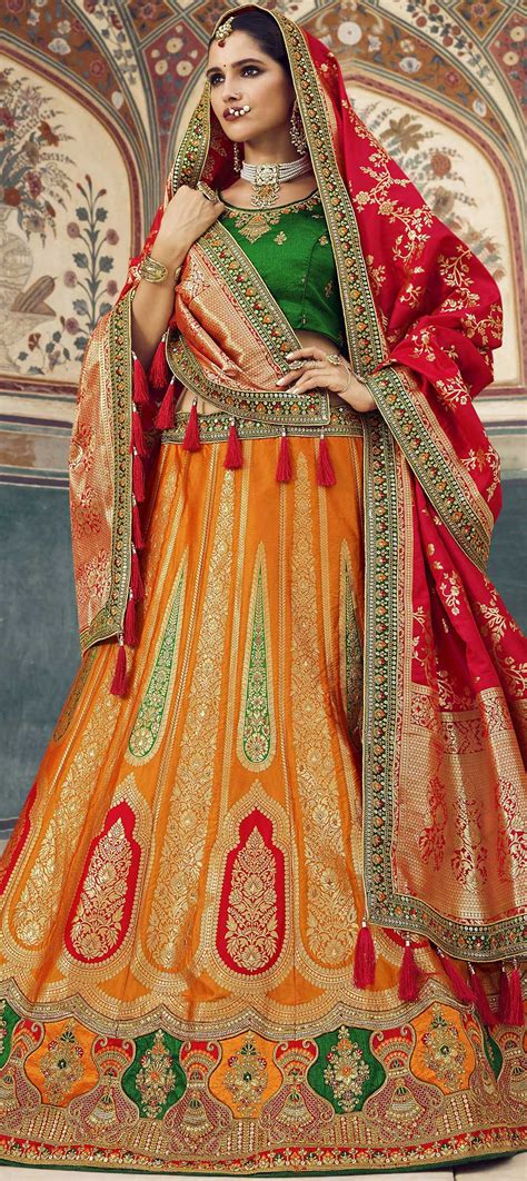 Bridal Wedding Yellow Color Jamawar Fabric Lehenga 1776778