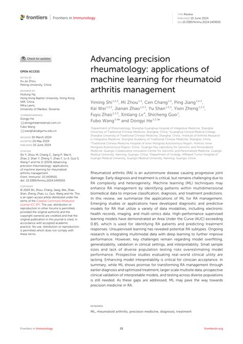 PDF Advancing Precision Rheumatology Applications Of Machine