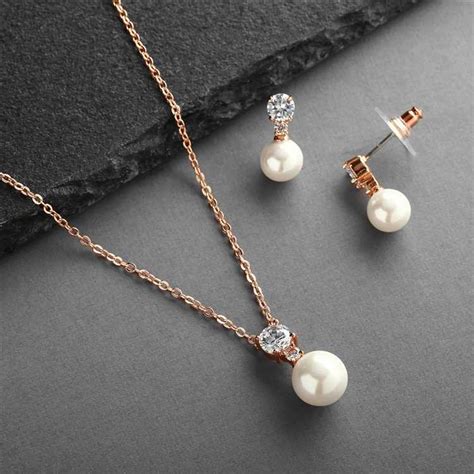 Sets Rose Gold Classic Cz And Cream Pearl Bridesmaid Jewelry