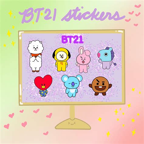 BTS BT21 Digital Stickers Bangtan Tata Cooky Mang RJ Shooky Koya Chimmy - Etsy