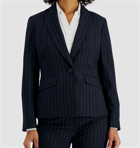 100 Le Suit Womens Blue Pinstriped Suit Jacket Blazer Size 16