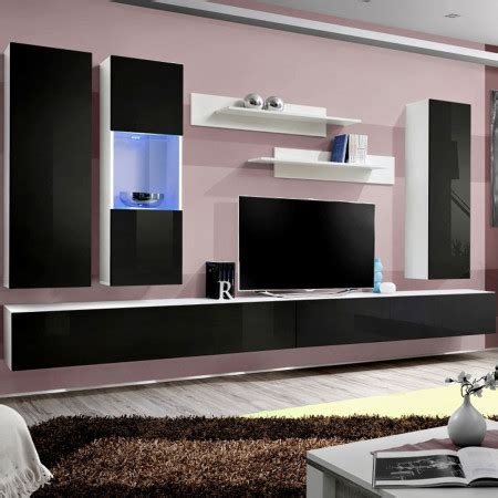 Meuble Tv Mural Design Fly V Cm Blanc Noir