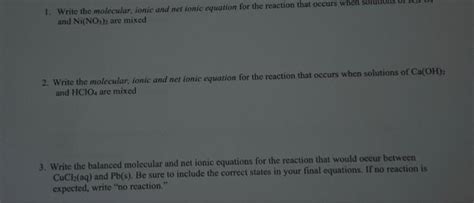 Solved Write The Molecular Ionic And Net Ionic Equation Chegg