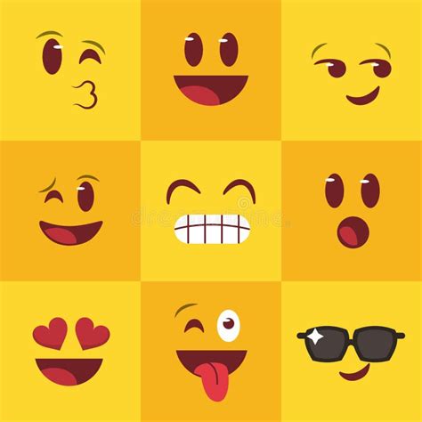 Sistema Amarillo Del Icono De Los Emojis Del Cuadrado Stock De