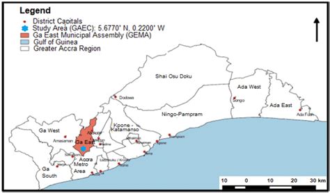 Map of the Greater Accra Region showing the study area (Source: GEMA ...