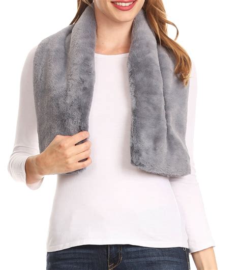 Sakkas Malen Long Rectangle Faux Fur Warm Soft Furry Wrap Around Loophole Scarf Charcoal Os