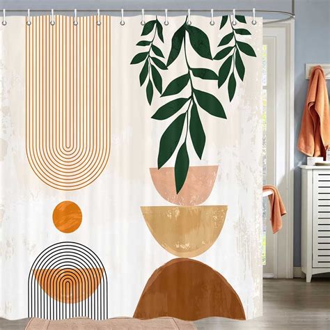 Boho Shower Curtain Arch Sun Morden Geometric Minimalist Shower