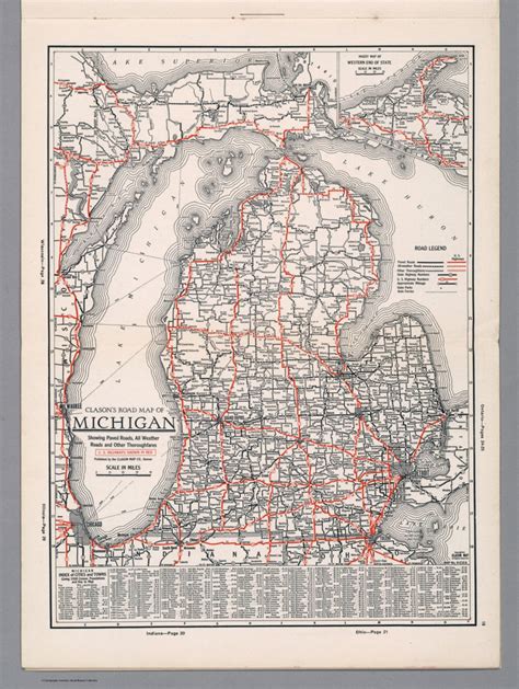 Clason's Road Map of Michigan. Showing paved roads, All weather roads ...