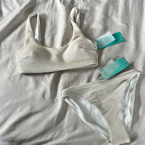 H M Swim Hm Bikini Gold And Cream Stripe Size And Brand New