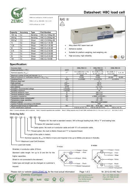 Datasheet: H8C load cell