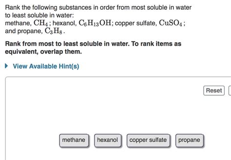 Solved Rank The Following Substances In Order From Most Chegg