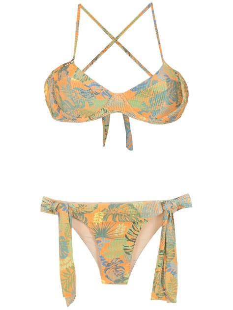 Amir Slama Palm Leaf Print Bikini Orange FARFETCH UK
