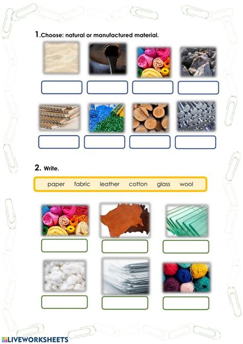 The Worksheet Is Filled With Different Types Of Materials And Their