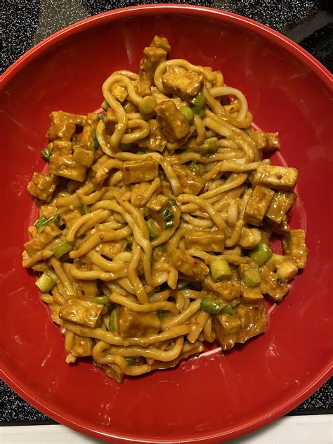 Thai Wheat Noodles With Crispy Tofu Smothered In A Homemade Peanut Sauce Rveganfoodporn