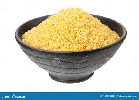 Dry Bulgur Wheat In Bowl Isolated On White Background Stock Image