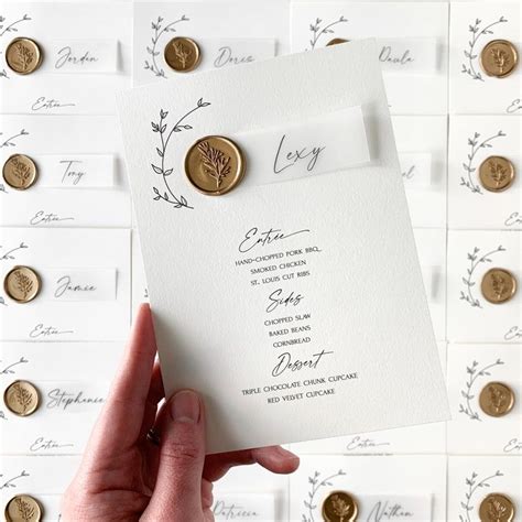 Menu With Place Card Wax Seal Vellum Custom Floral Wedding Etsy