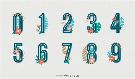 Tropical Alphabet Number Set Vector Download