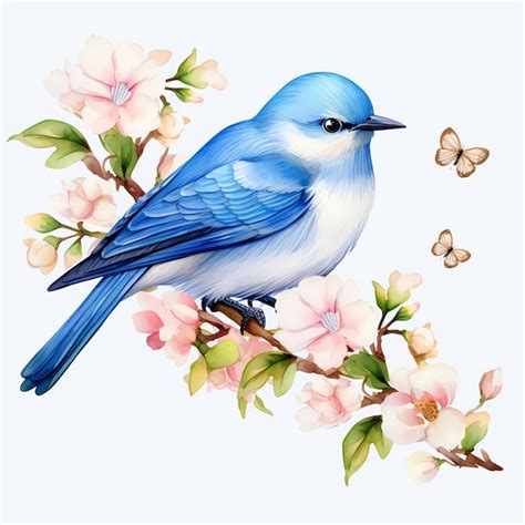 Cute Eastern Bluebird Bird Watercolor Illustration Clipart Premium Ai