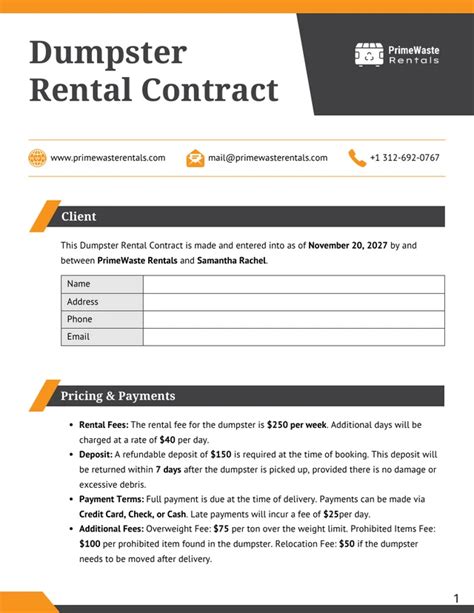 Dumpster Rental Contract Template Venngage