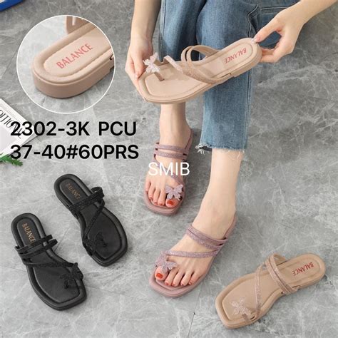 Jual Sandal Jepit Wanita Karet Import Balance Motif Silang Kupu Sol