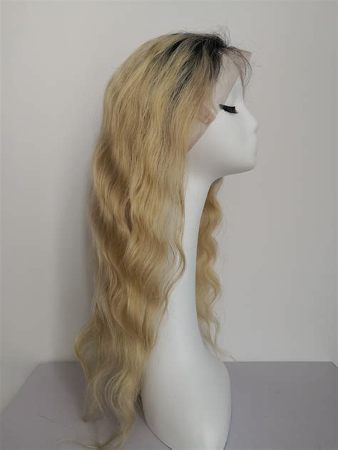 T1b 613 Human Hair Lace Wigs Loose Body Wave Blonde With Black Root