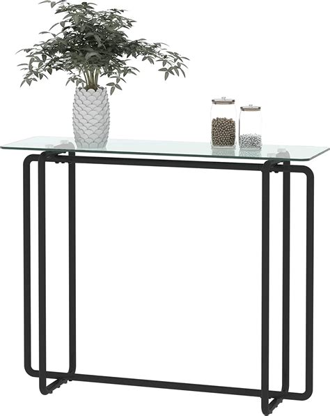 Console Table Tempered Glass Entryway Table Modern Sofa Table With Black Metal Frame Narrow