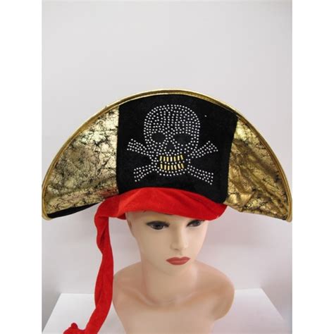 Pirate Hat With Gold Skull And Crossbones