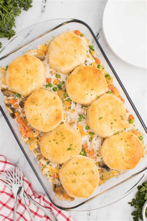 Easy Chicken Pot Pie Casserole Recipe with Biscuits | She's Not Cookin'