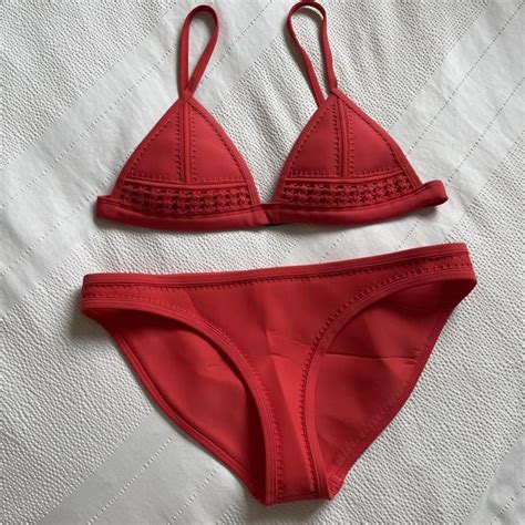 Triangl Red Crochet Bikini Top Is A Size Small And Depop