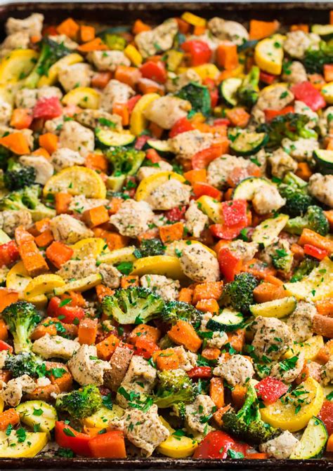 Sheet Pan Chicken With Rainbow Vegetables Lemon And Parmesan