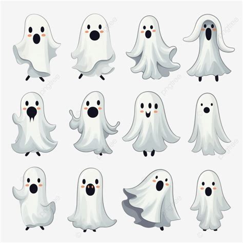 Collection Of Ghosts With Different Emotions Halloween Ghosts Doodle