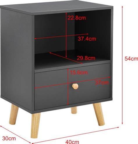 Nachtkastje Met Lade Open Vak Spaanplaat Hout Donker Grijs