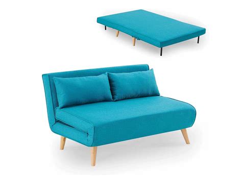 Banquette Convertible Places En Tissu Bleu Turquoise Tonka Dip