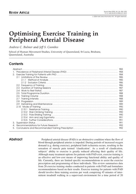 PDF Optimising Exercise Training In Peripheral Arterial Disease