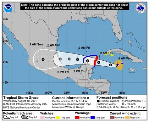 Efectos de la Tormenta Tropical Grace iniciarán a las 5 de la tarde