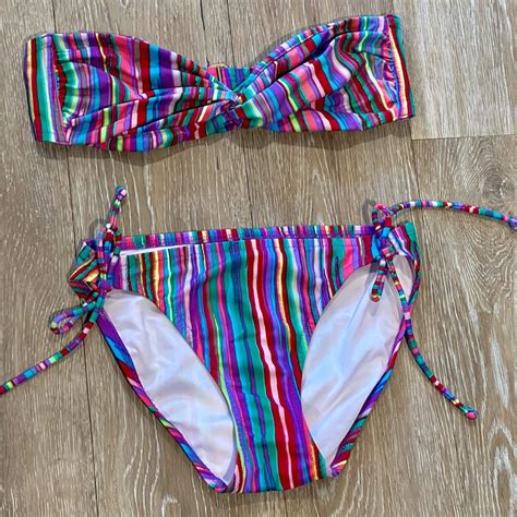 Victorias Secret Striped Bandeau Bikini Set Size Gem