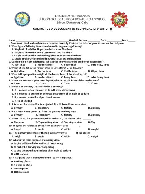 Summative Assessment In Technical Drawing Ii Pdf Geometry Classical Geometry