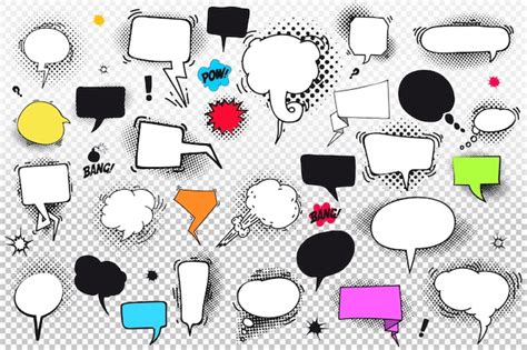 Premium Vector Set Of Comic Speech Bubbles And Elements With Halftone