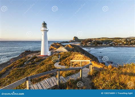 Castlepoint Lighthouse at Sunrise, New Zealand Stock Image - Image of ...