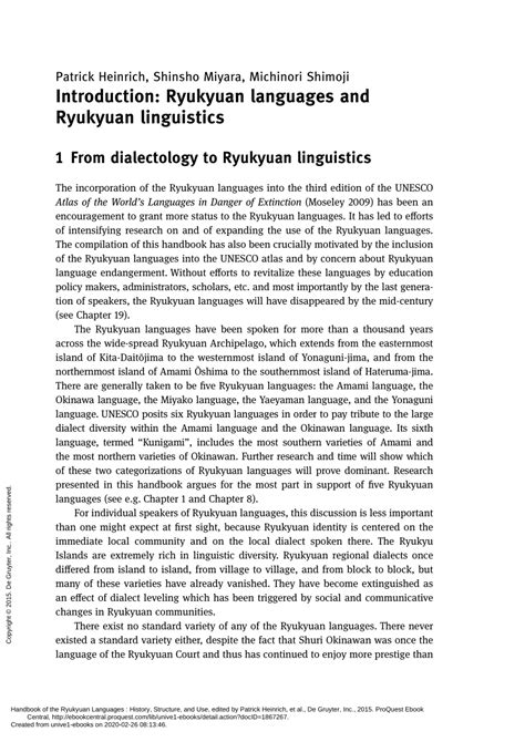 (PDF) Introduction: Ryukyuan languages and linguistics