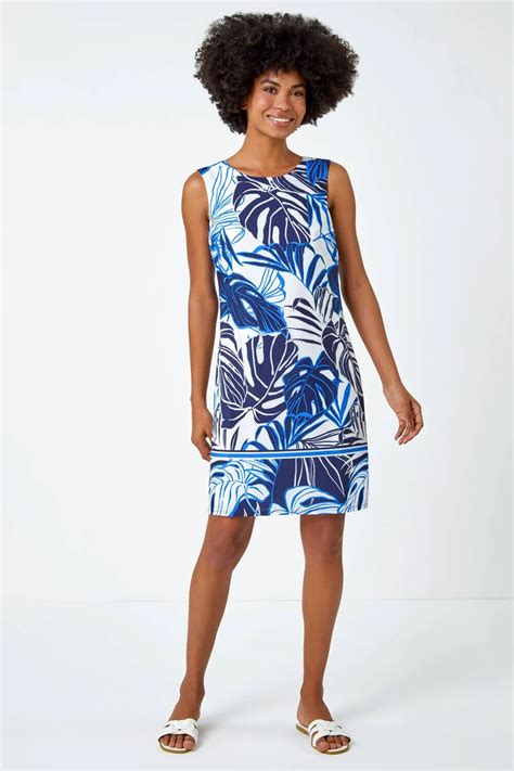 Roman Leaf Border Print Shift Dress In Navy Female Mysupermarketcompare