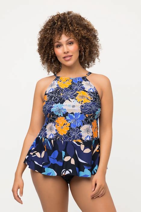 Tankini Con Fiori Coppe Morbide Scollo A Prendisole E Volant Bikini