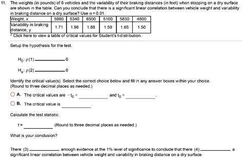 Solved 11 The Weights In Pounds Of 6 Vehicles And The Variae Bility