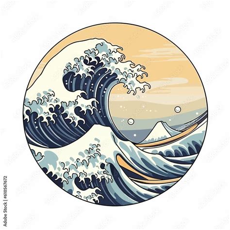 The Great Wave Off Kanagawa Sticker Design Vector Art Stock Vector In