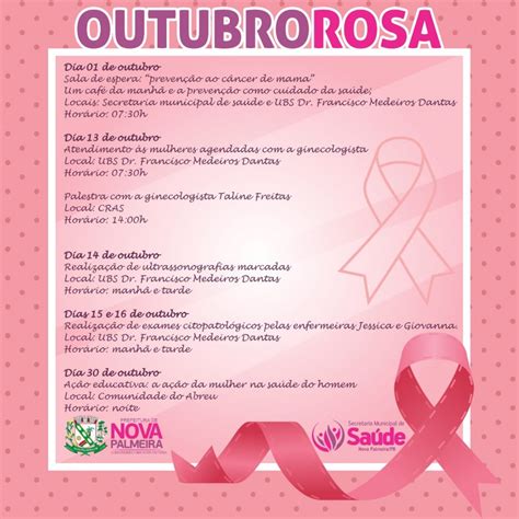 Programação Do Outubro Rosa Começa Nesta Terça 1° Prefeitura