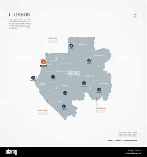 Gabón Mapa Con Las Fronteras Ciudades Capitales Y Divisiones